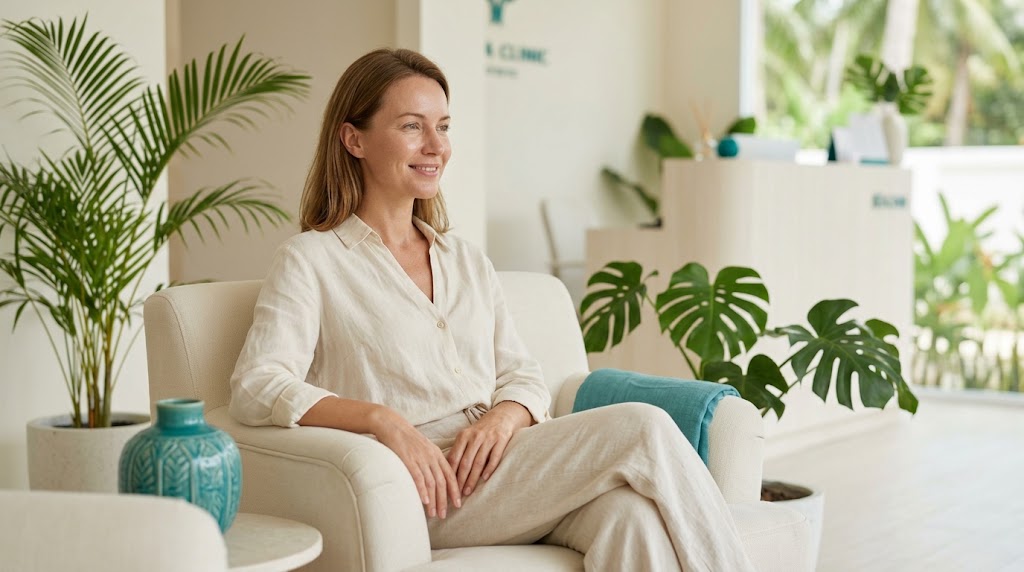 Woman with luminous well-hydrated skin after skin booster treatment at a Koh Samui clinic