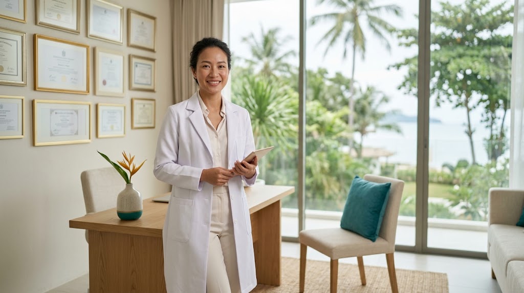 Qualified doctor in a white coat at a licensed aesthetic clinic on Koh Samui