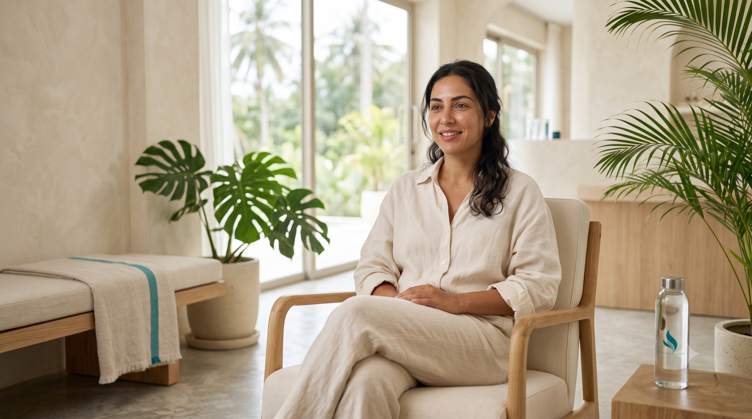 Woman with a natural, subtly enhanced look at a bright premium Koh Samui clinic