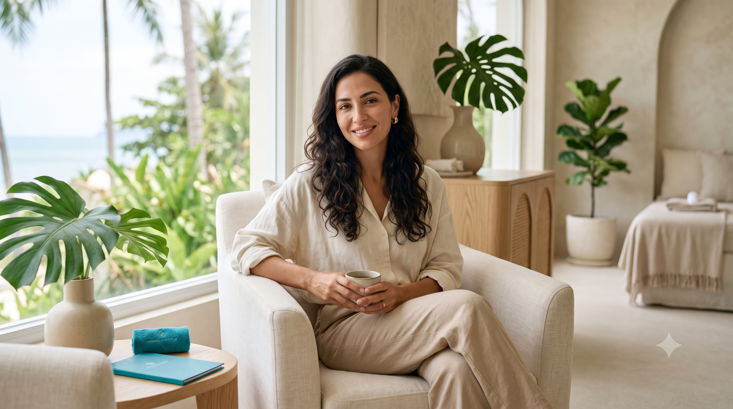 Woman with a naturally refreshed lifted look after a liquid facelift at a Koh Samui clinic