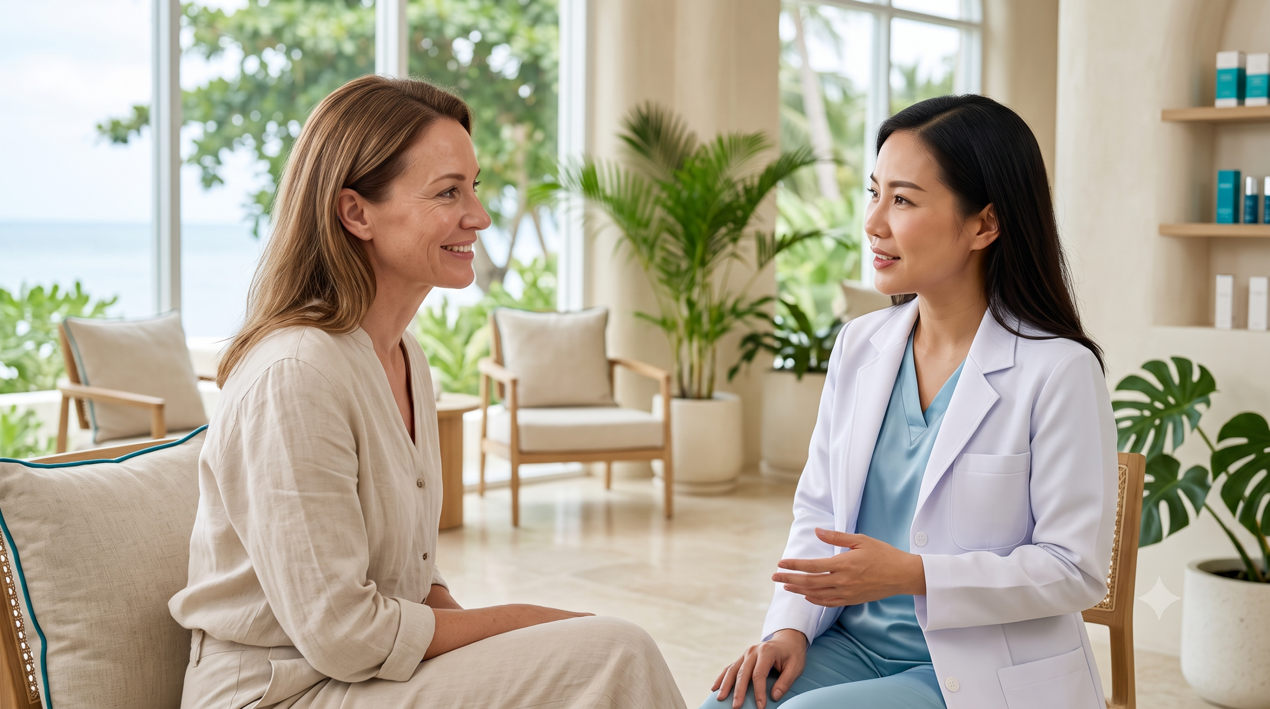 Woman with a naturally lifted look during a facial consultation at a Koh Samui clinic