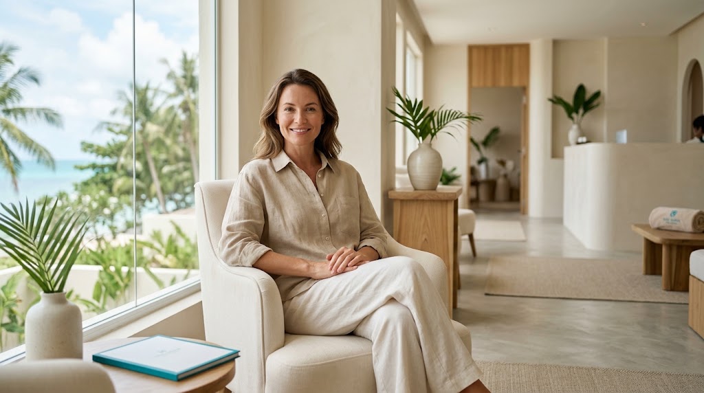 Woman with firm glowing skin after HIFU skin tightening at a Koh Samui clinic
