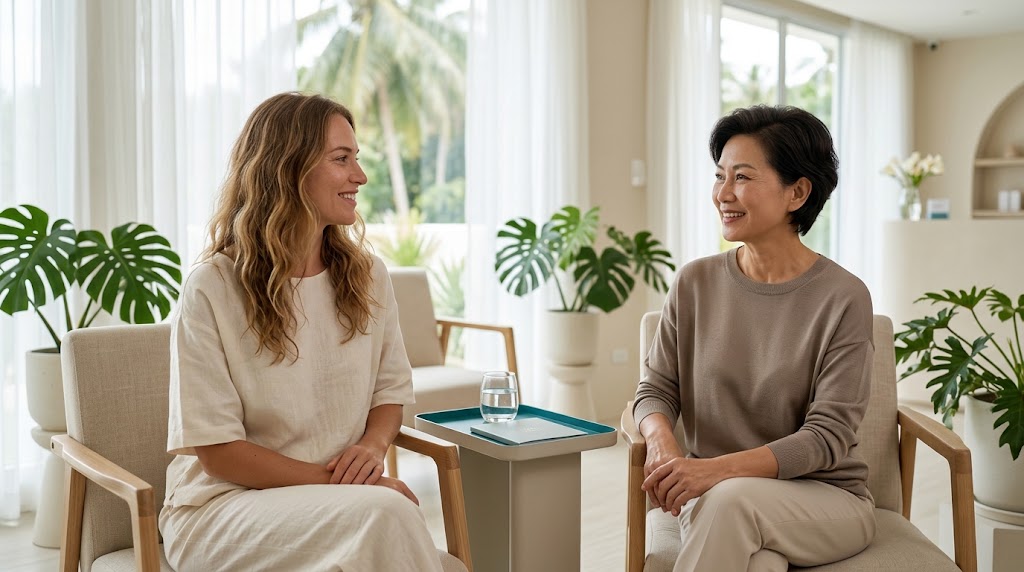 Women of different ages with healthy natural skin at a bright premium Koh Samui clinic