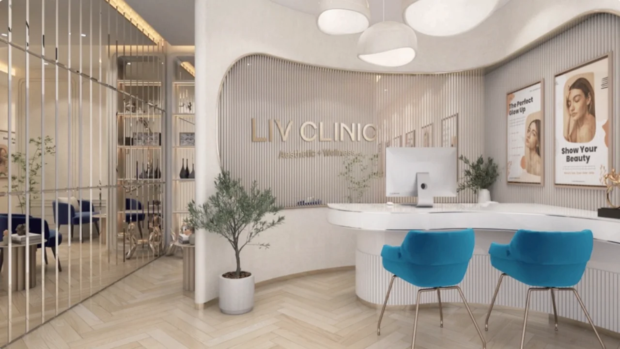 Reception and waiting area at LIV Clinic, an aesthetic clinic in Bophut, Koh Samui