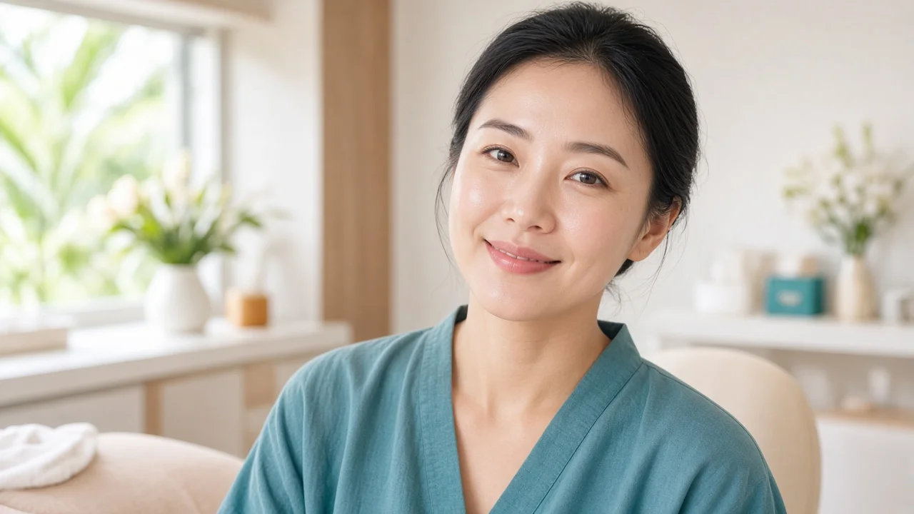 Woman with fresh luminous glowing skin after a facial at a Koh Samui clinic