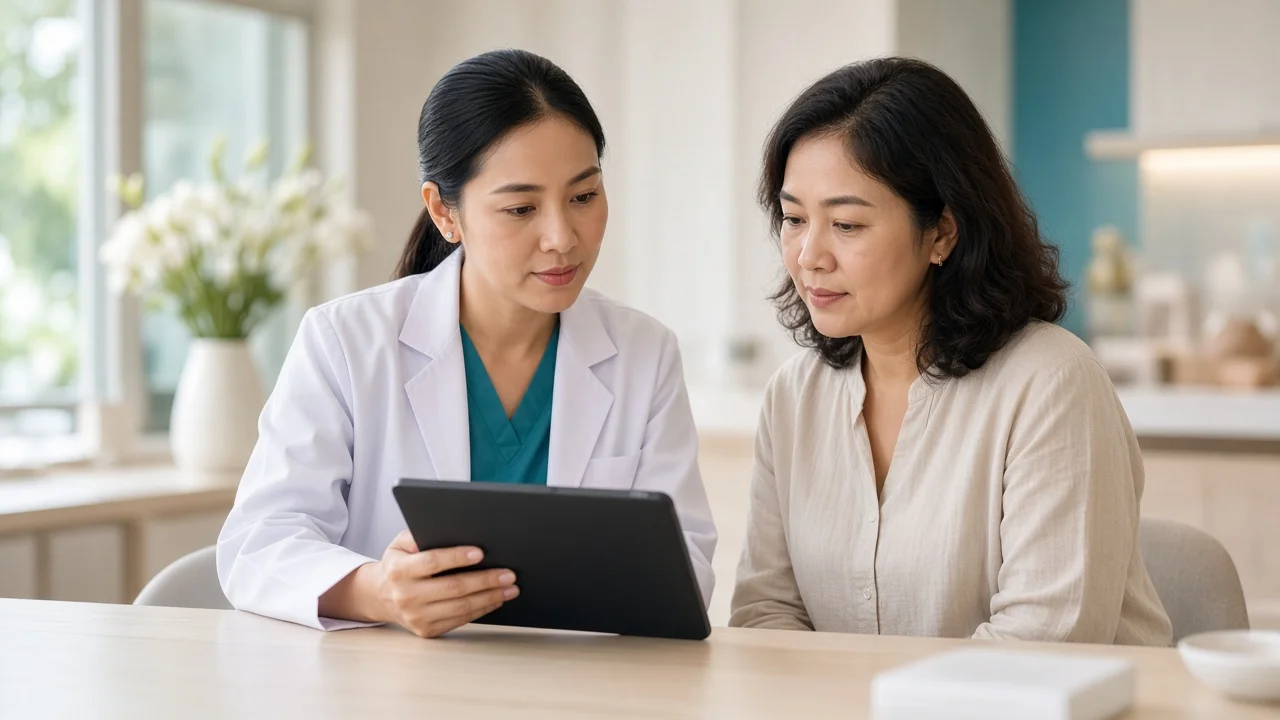 Doctor reviewing treatment notes with a patient during a second opinion
