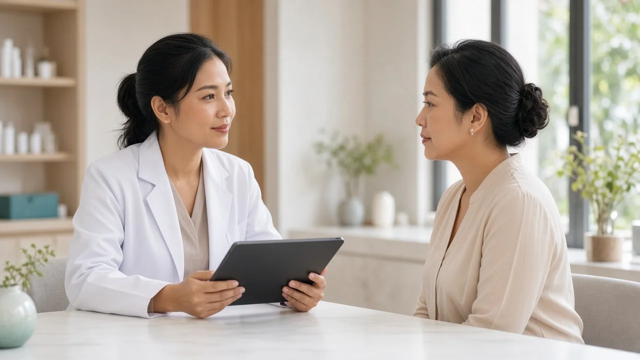 Doctor reviewing two-week Botox results with a patient on Koh Samui