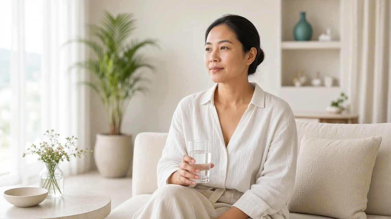 Patient resting with a glass of water after treatment at a Koh Samui clinic