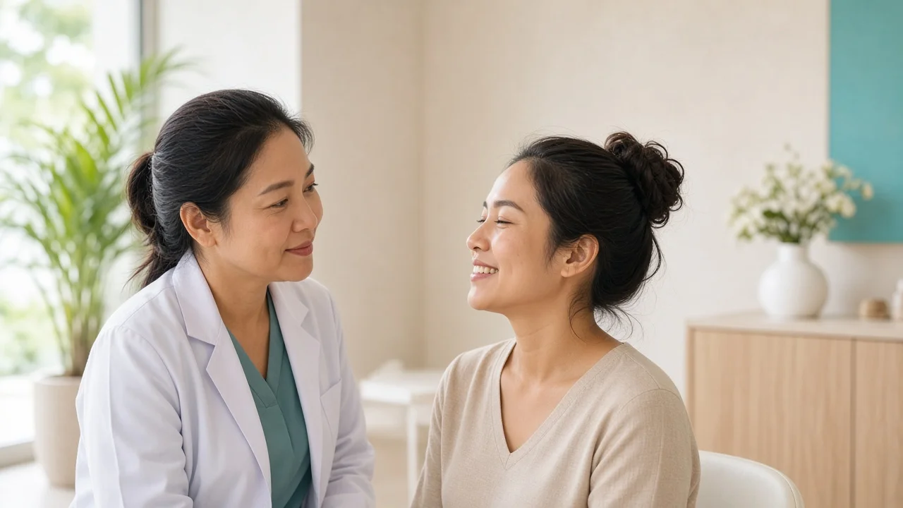 Doctor assessing a patient's smile during an aesthetic consultation