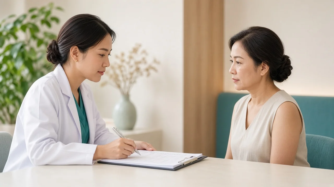 Doctor reviewing a patient's medical history before treatment