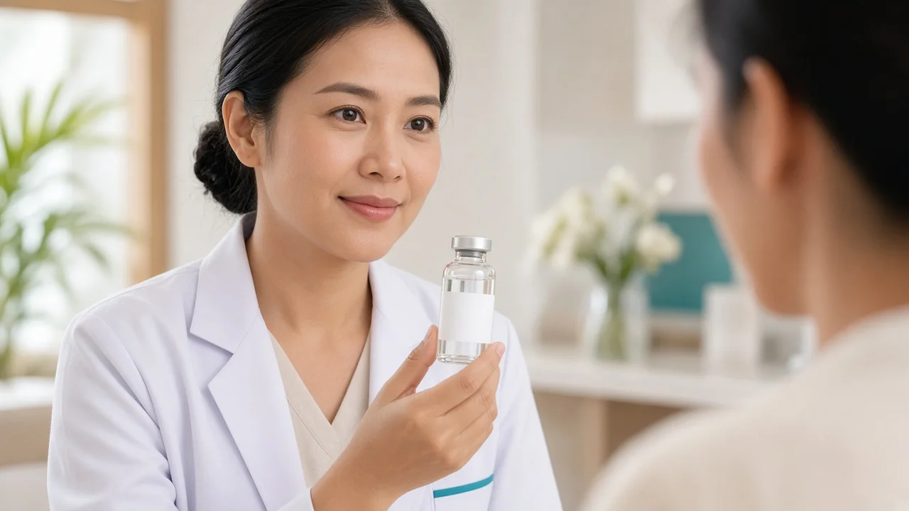 Doctor assessing diagonal nose creases during an aesthetic consultation